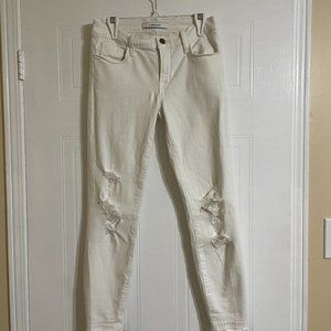 J Brand Low Rise Cropped White Distressed Skinny Jeans